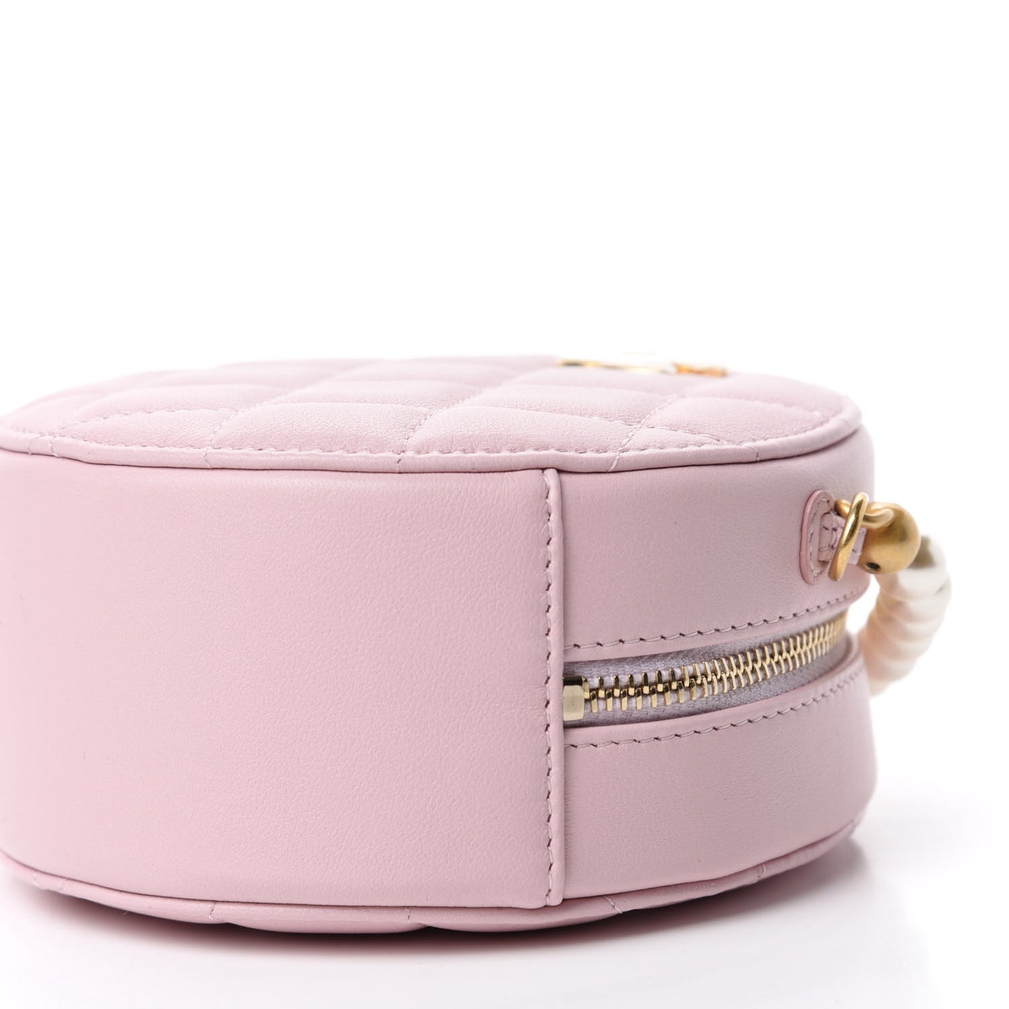 Calfskin Quilted Pearl Round Clutch With Chain Light Pink