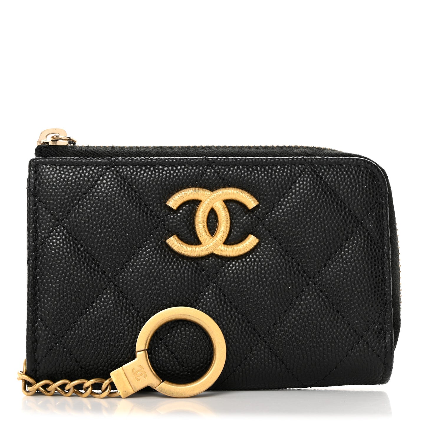 Caviar Quilted Zipped Key Holder Case Black