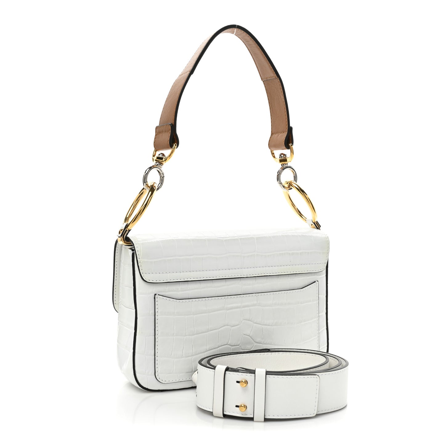 Calfskin Crocodile Embossed Small C Double Carry Brilliant White
