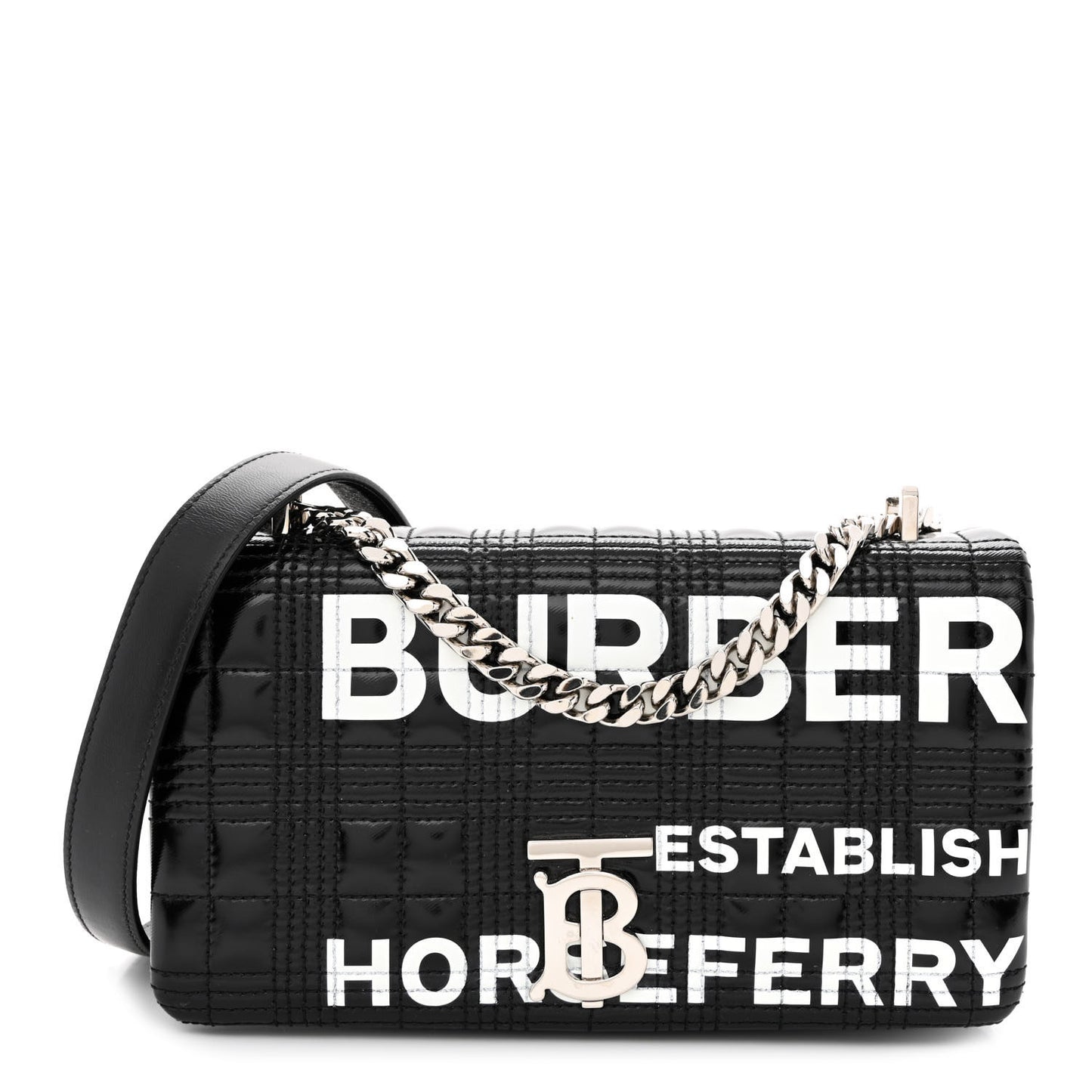 Patent Quilted Horseferry Print Small Lola Bag Black