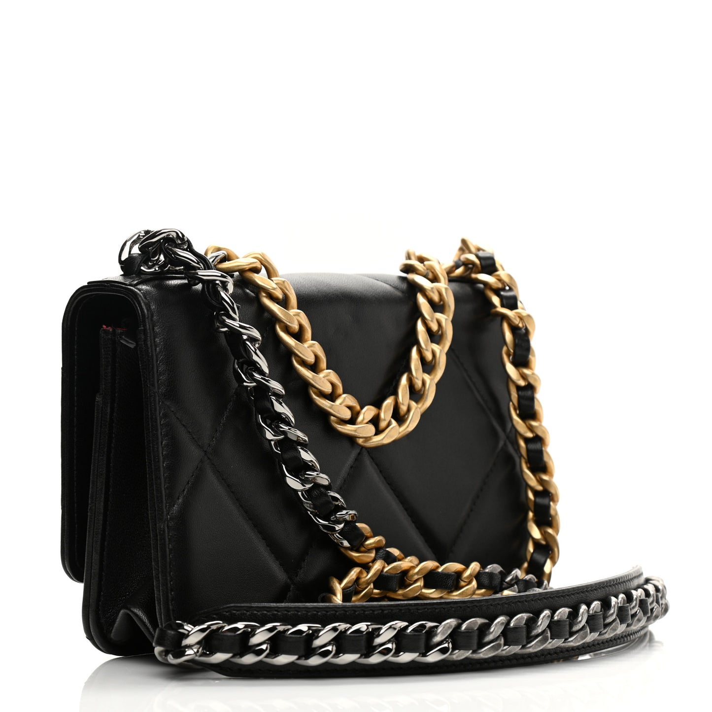 Lambskin Quilted Chanel 19 Wallet On Chain WOC Black
