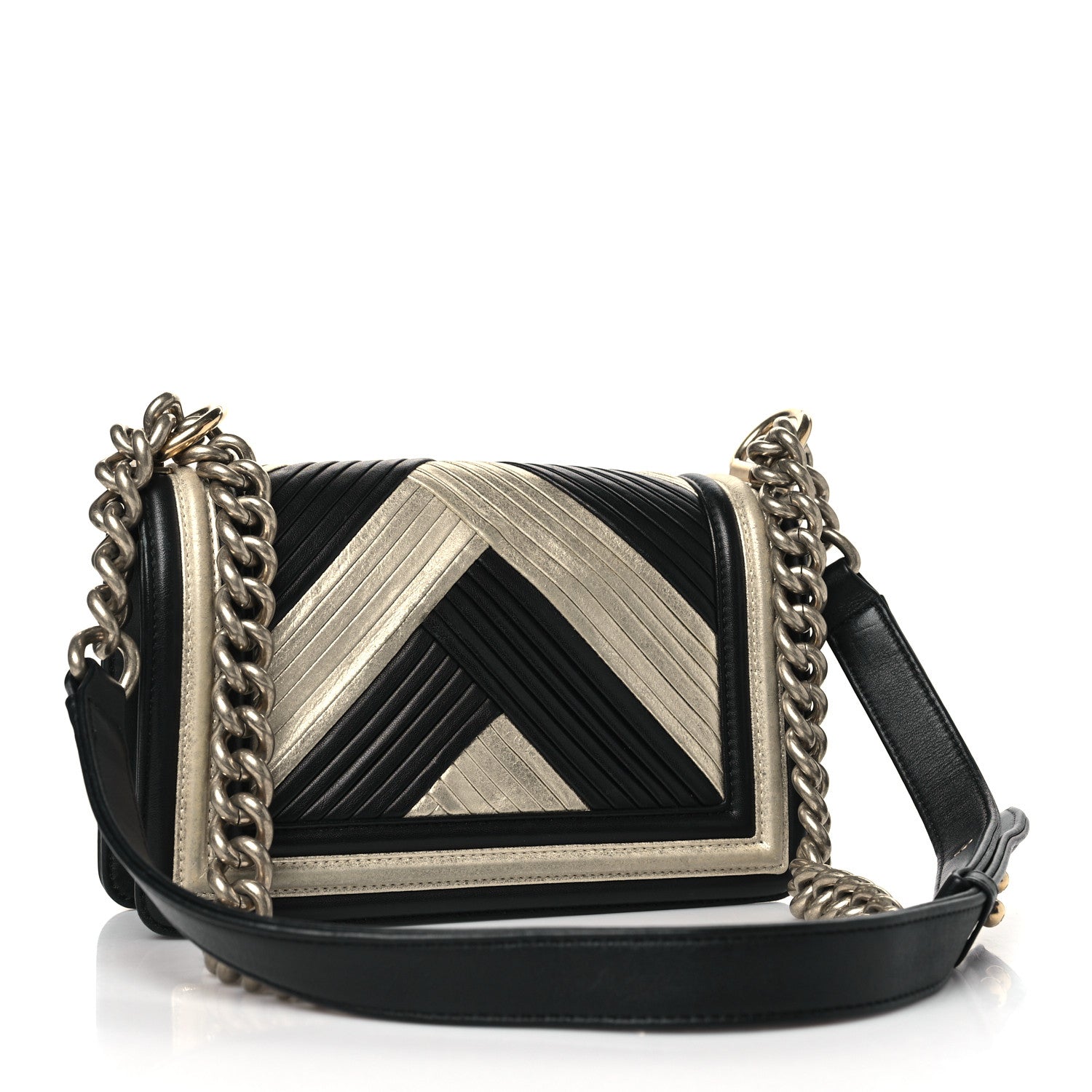 Chanel Metallic Calfskin Pleated Small Boy In Rome Flap Black Gold 3 of 10