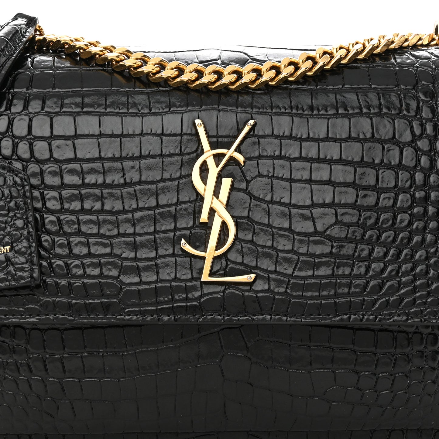 Calfskin Crocodile Embossed Medium Monogram Sunset Black