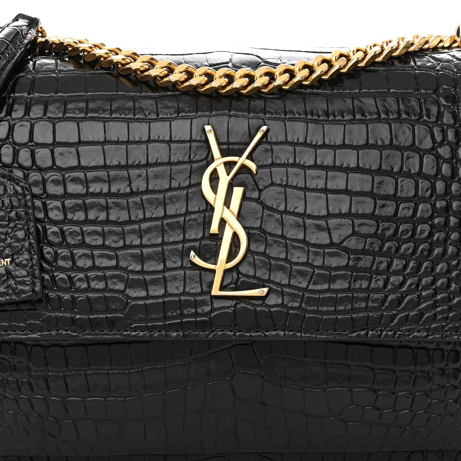 Saint Laurent Calfskin Crocodile Embossed Medium Monogram Sunset Black 7 of 9