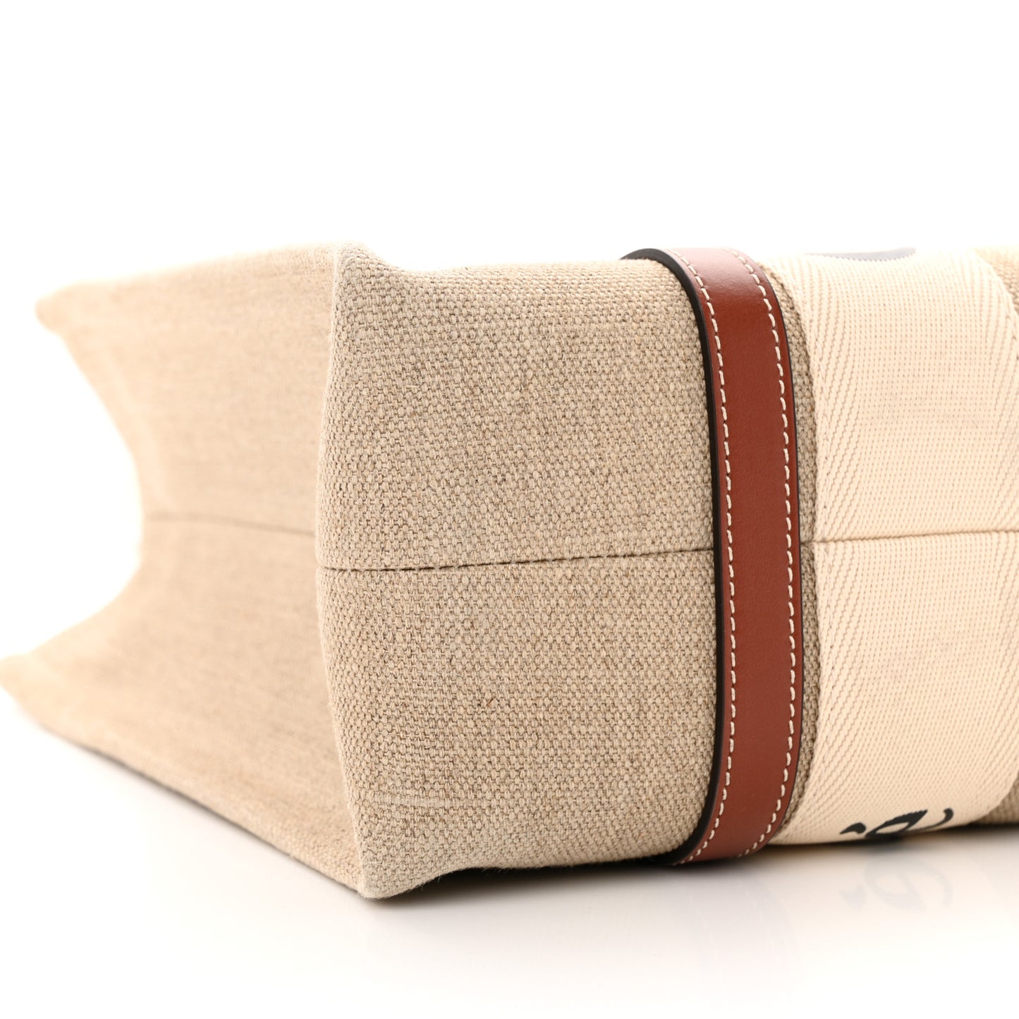 Linen Calfskin Medium Woody Ribbon Tote White Brown