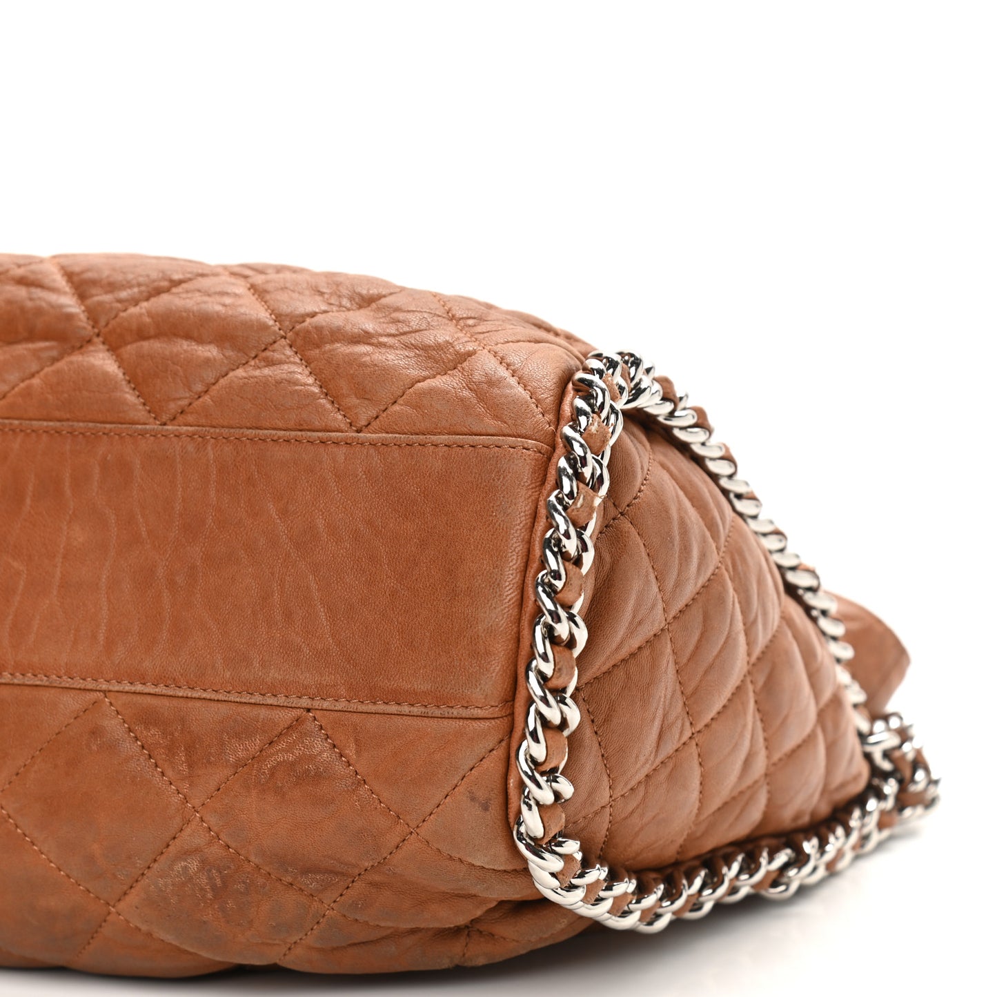 Washed Lambskin Chain Around Hobo Beige