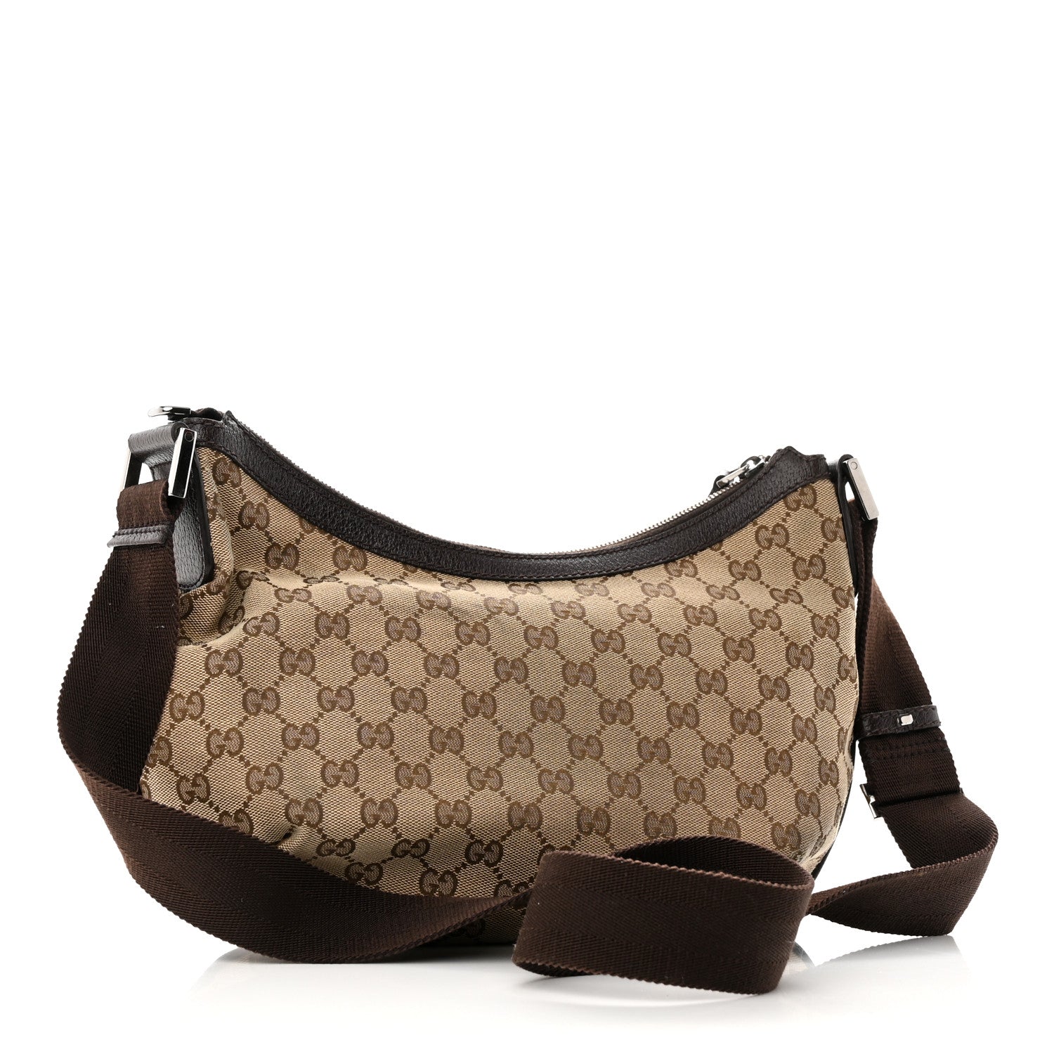 Gucci Monogram Medium Half Moon Hobo Dark Brown 3 of 14