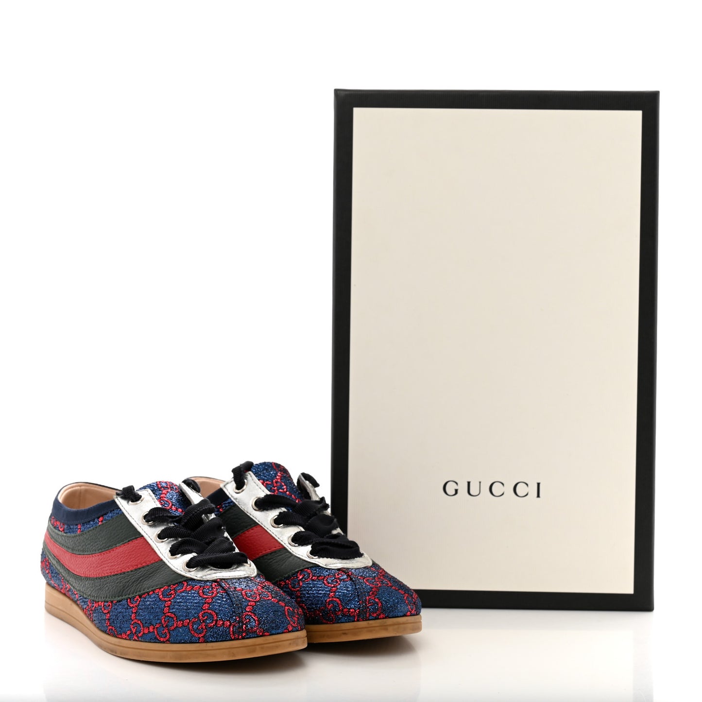 Lurex Calfskin Web GG Monogram Womens Falacer Sneakers 35.5 Iridescent Blue
