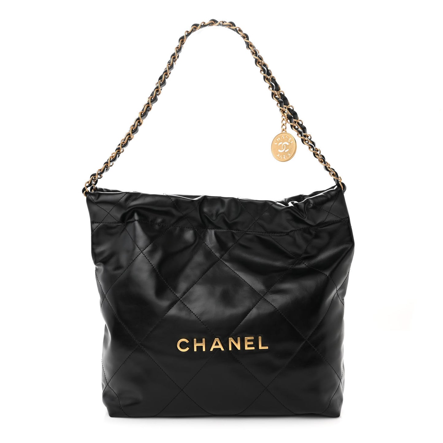 Shiny Calfskin Quilted Small Chanel 22 Black