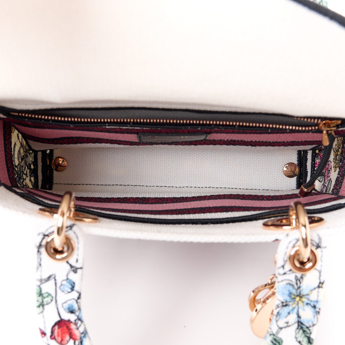 CHRISTIAN DIOR Canvas Florilegio Embroidered Medium Lady D-Lite White Multicolor