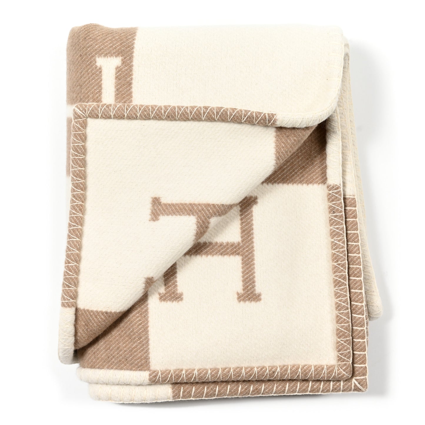 Wool Cashmere Avalon Baby Blanket Noisette Moyen White