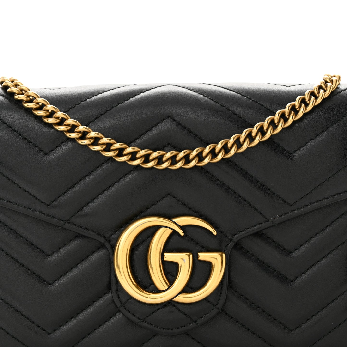 Calfskin Matelasse GG Marmont Chain Wallet Black