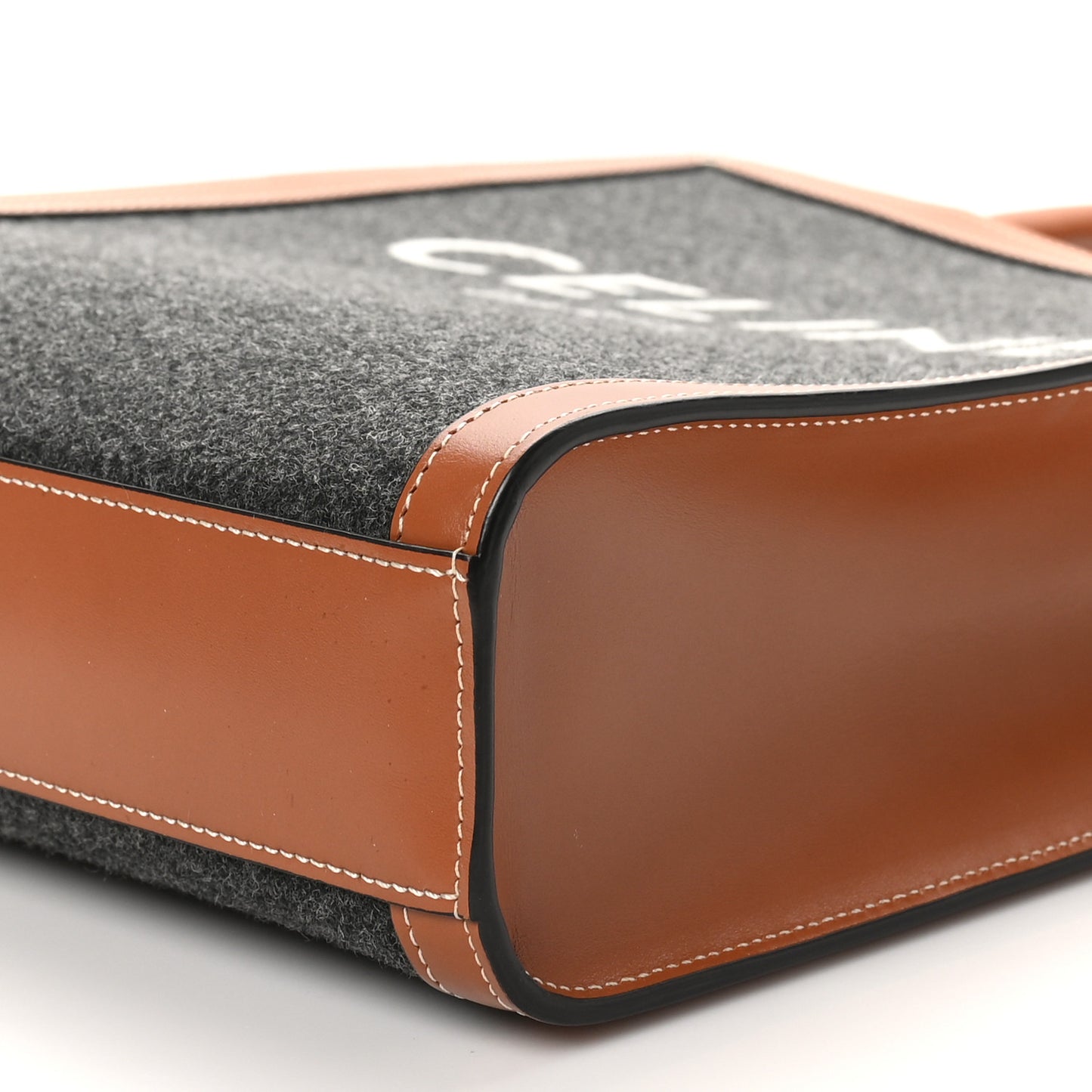 Calfskin Felt Logo Print Small Vertical Cabas Grey Tan