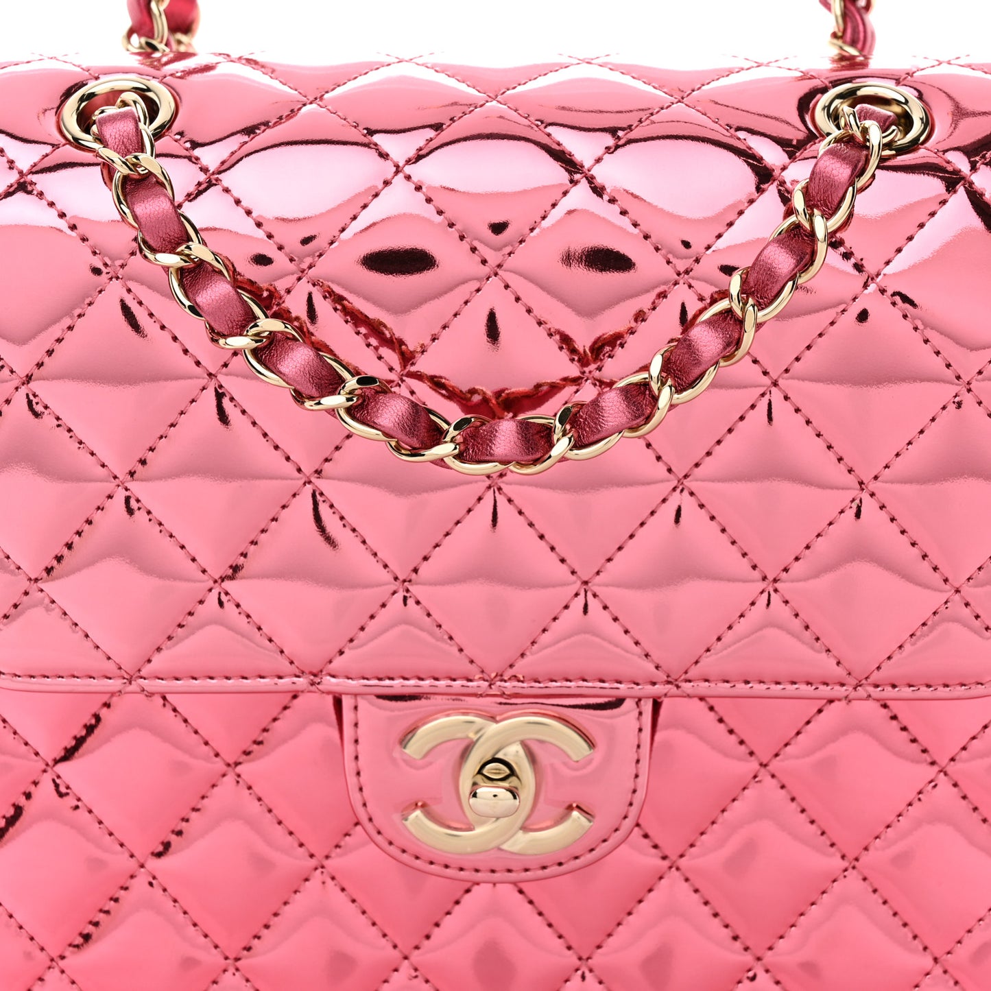 Mirror Calfskin Metallic Calfskin Quilted Hollywood Boulevard Backpack With Coin Purse Pink