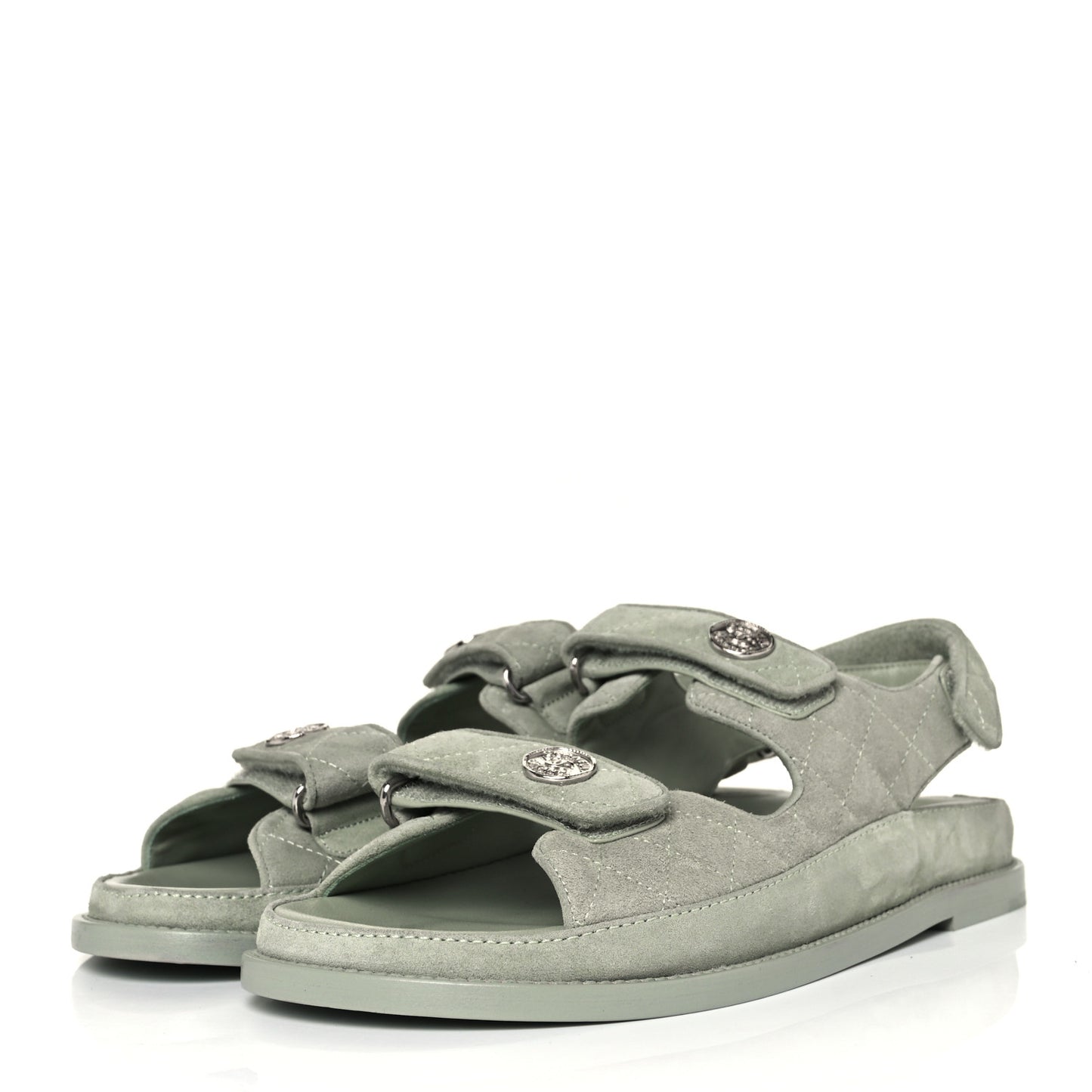 Suede Calfskin Velcro Dad Sandals 40.5 Light Green