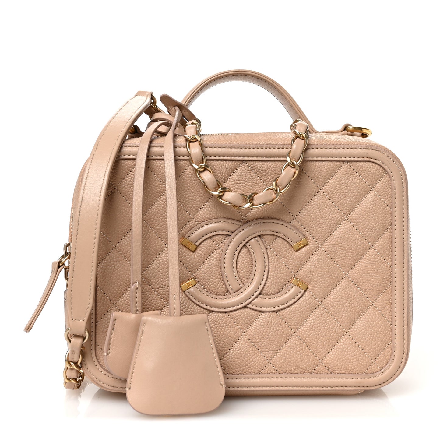 Caviar Quilted Medium CC Filigree Vanity Case Beige