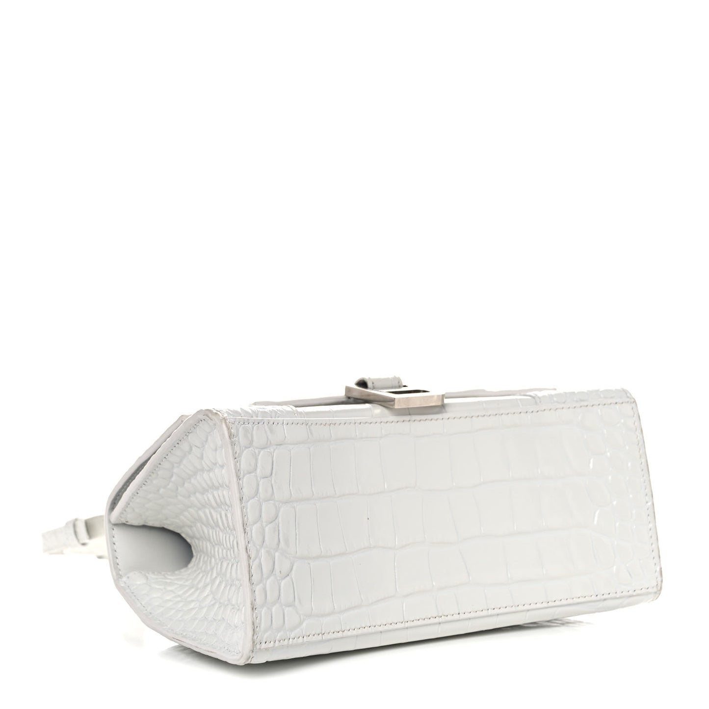 Calfskin Crocodile Embossed Small Hourglass Top Handle Bag White