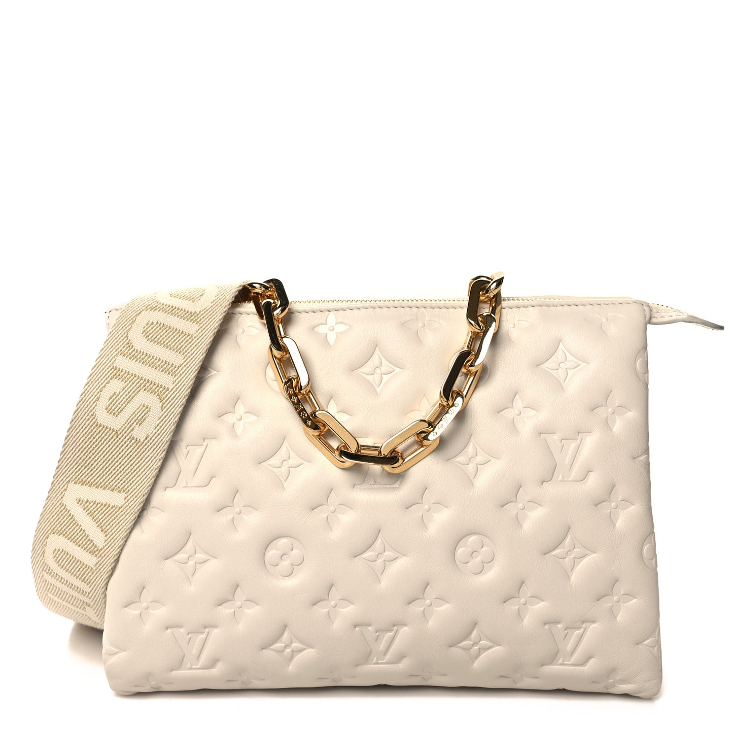 Lambskin Embossed Monogram Coussin PM Beige Cream