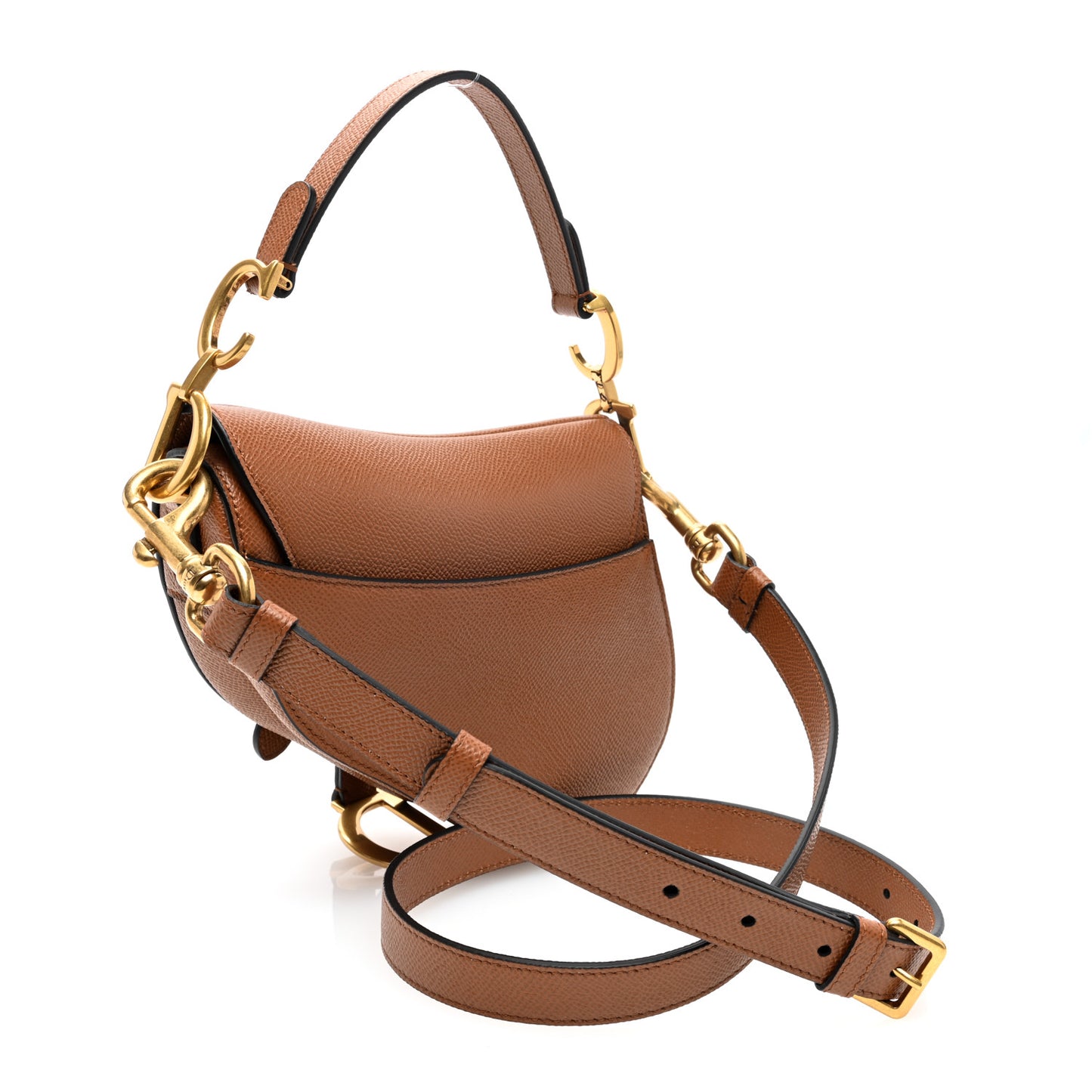 Grained Calfskin Mini Saddle Bag With Strap Camello