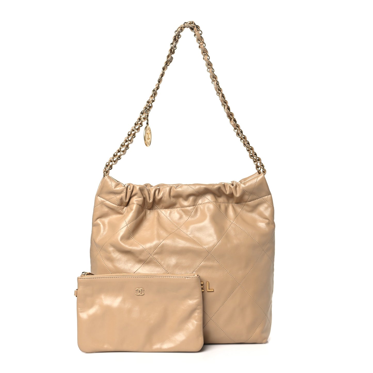 Shiny Calfskin Quilted Small Chanel 22 Beige