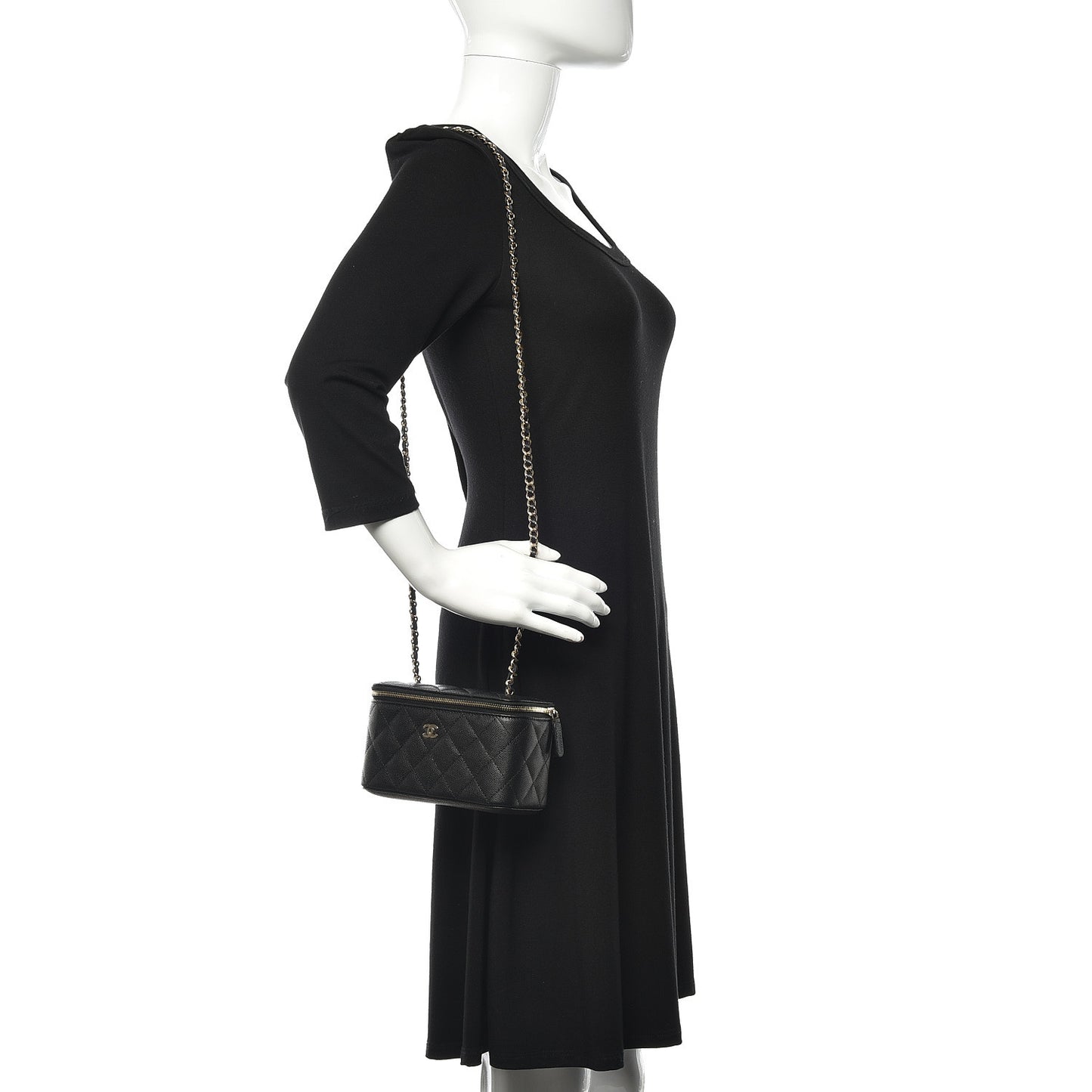 Caviar Quilted Small Vanity Case With Chain Black