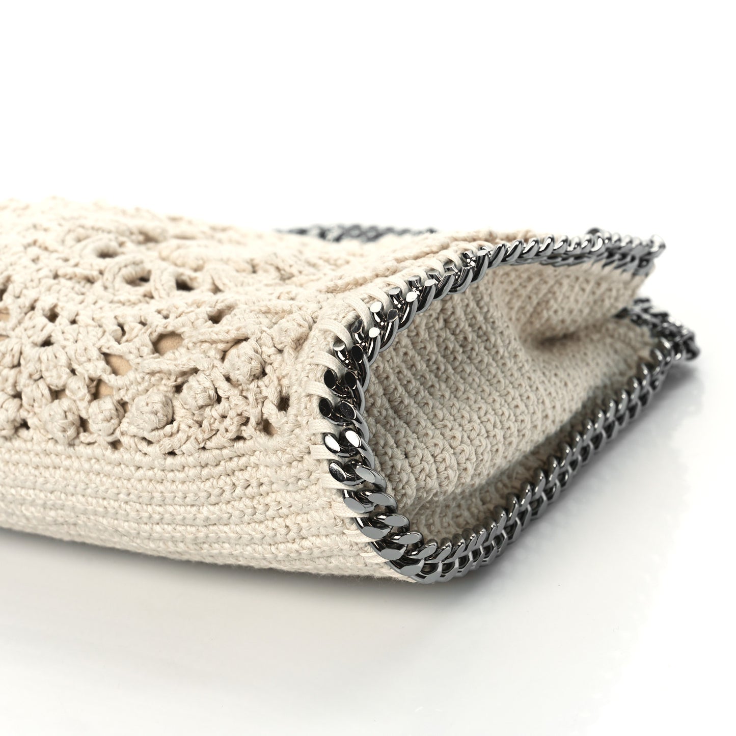 Cotton Crochet Falabella Ajouree Tote Bag White