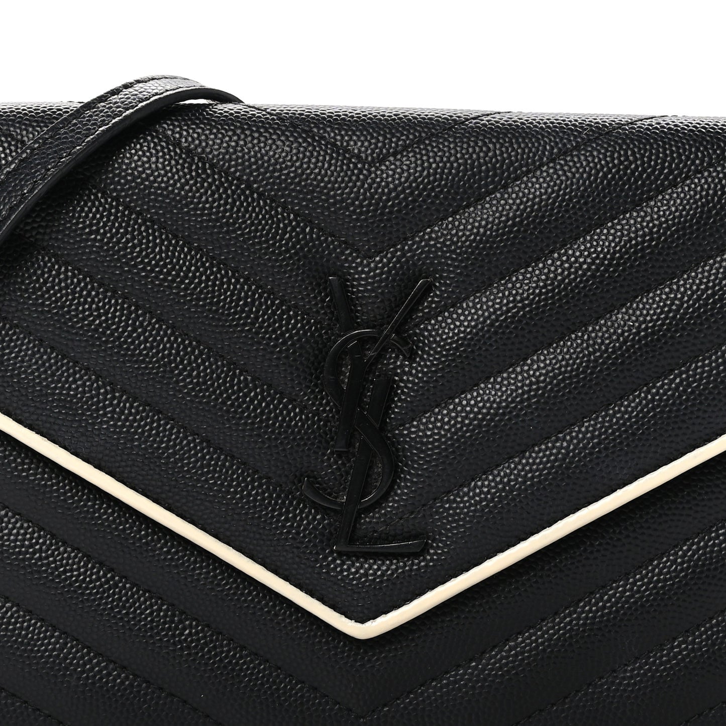 Grain De Poudre Matelasse Chevron Monogram Envelope Chain Wallet Black White