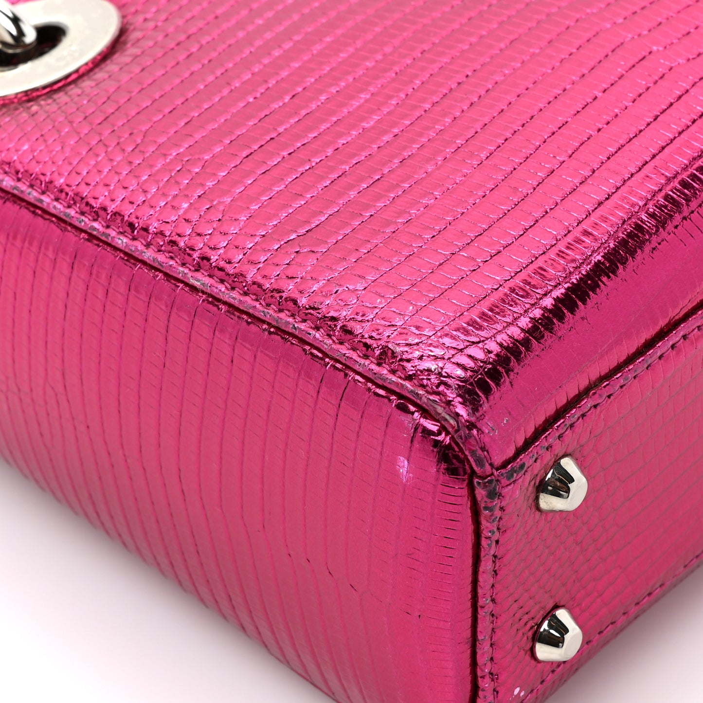 Metallic Lizard Mini Lady Dior Fuchsia