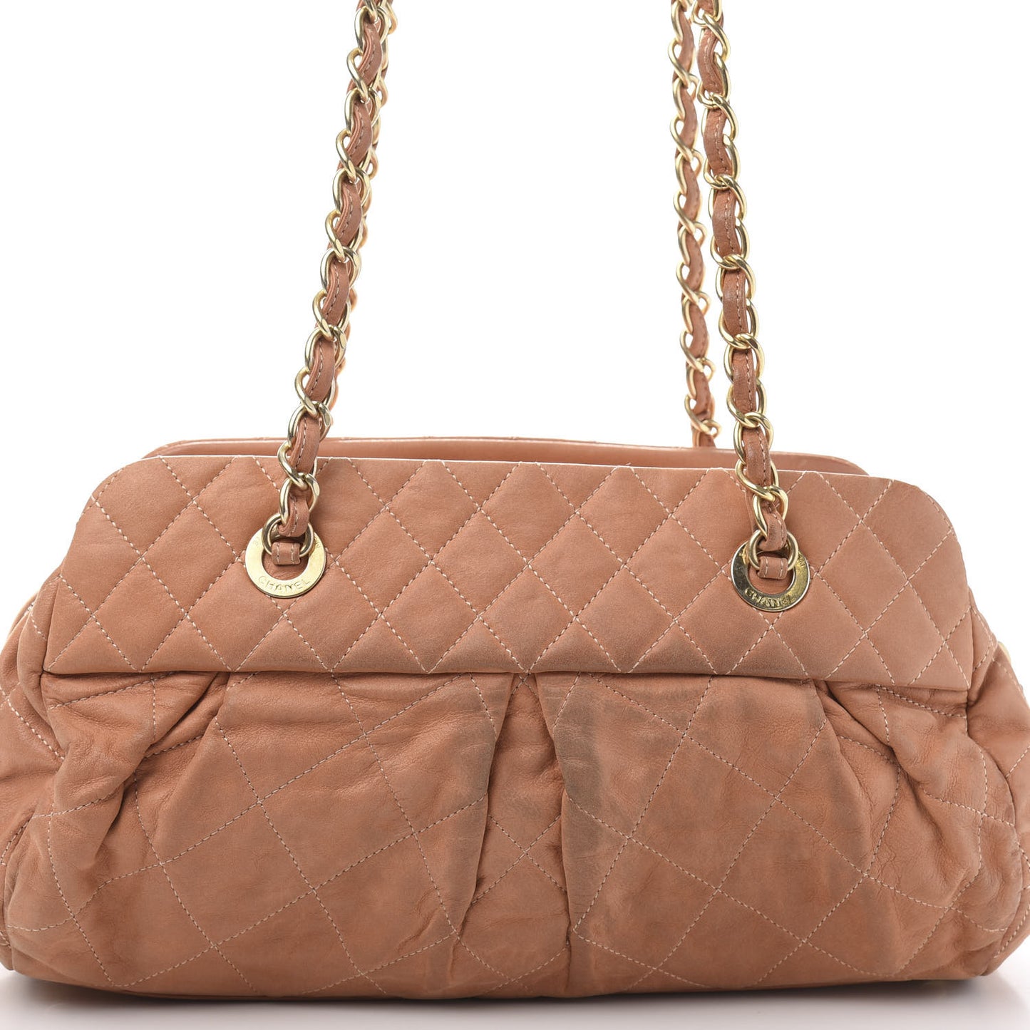 Iridescent Calfskin Chic Quilt Bowling Bag Dark Beige