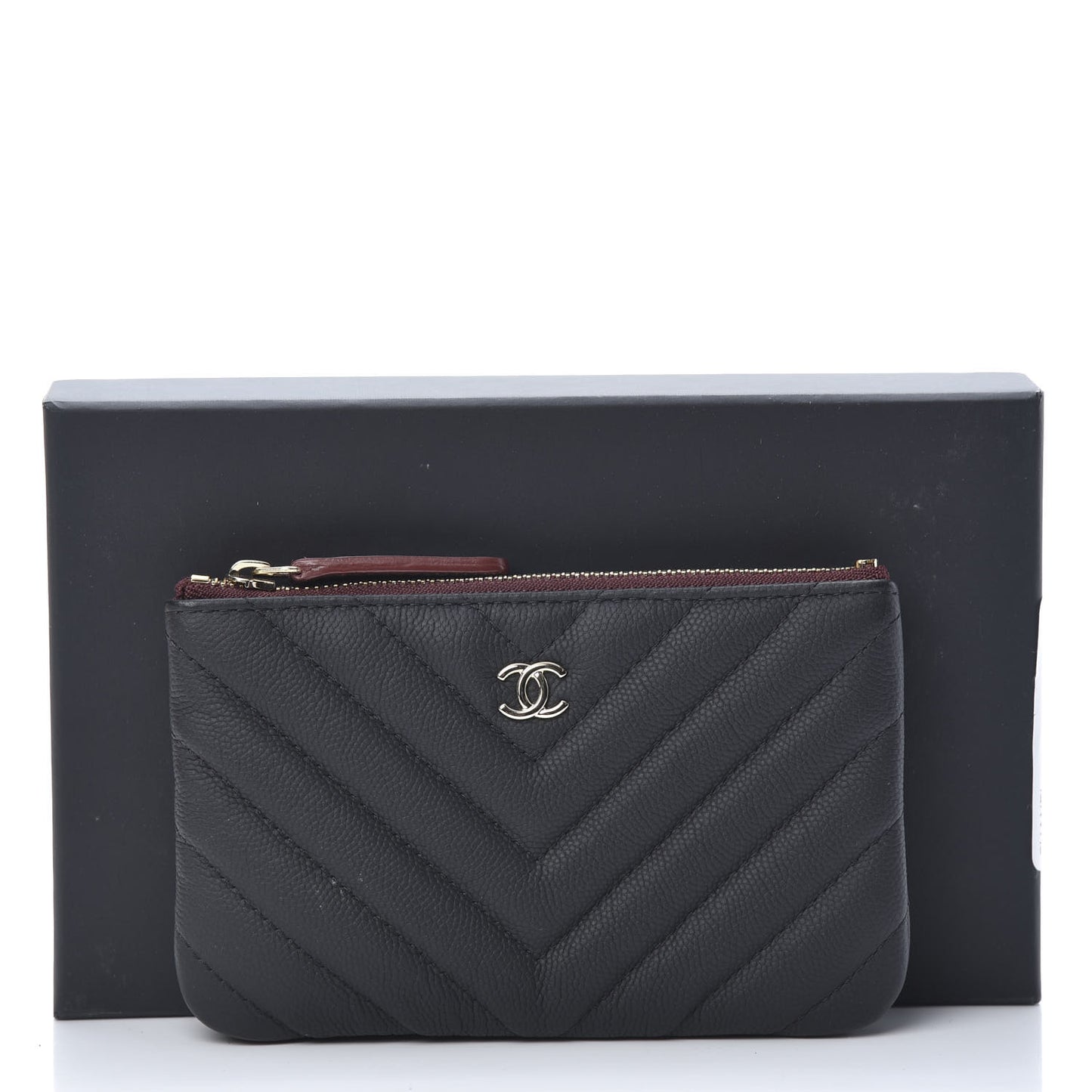 Caviar Chevron Quilted Small Cosmetic Case Black