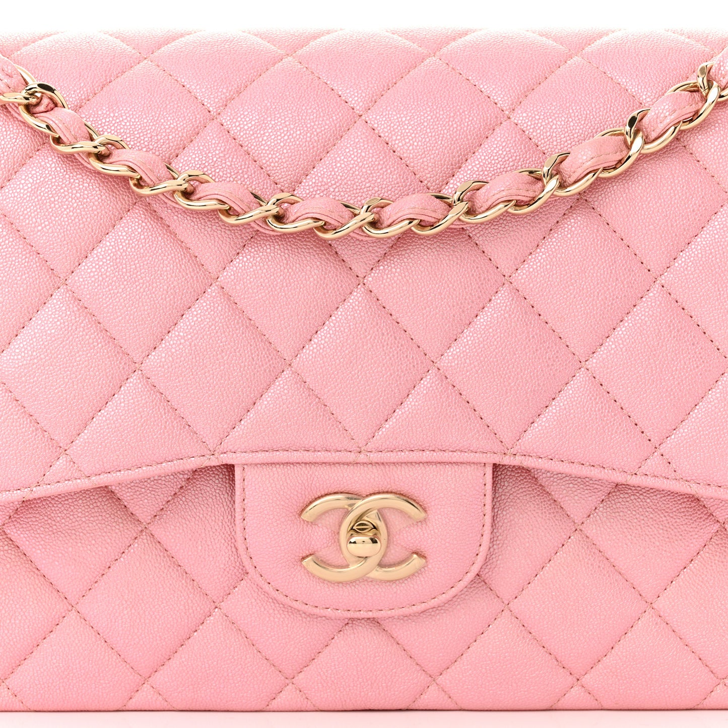 Iridescent Caviar Quilted Jumbo Double Flap Rose Pink
