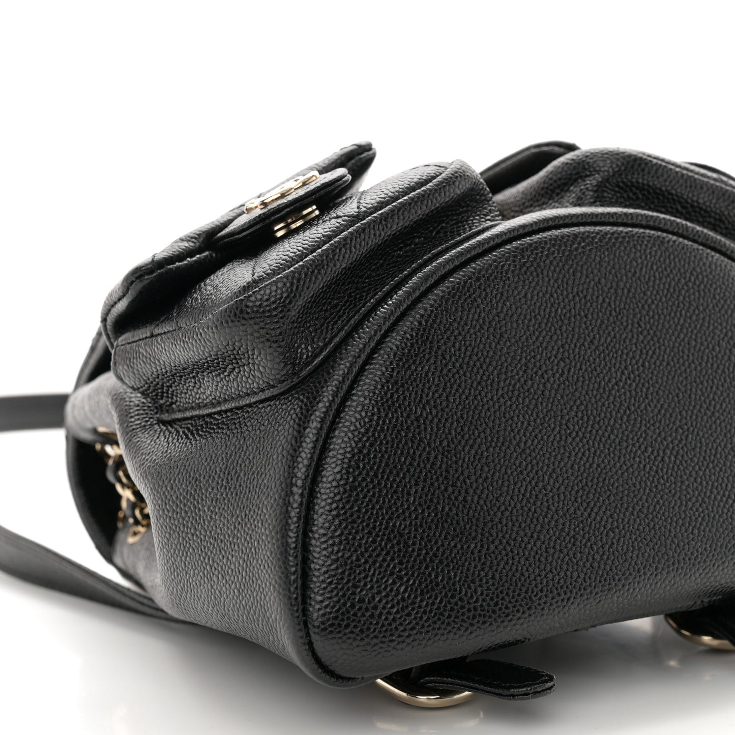 Shiny Caviar Quilted Small Duma Pockets Drawstring Backpack Black