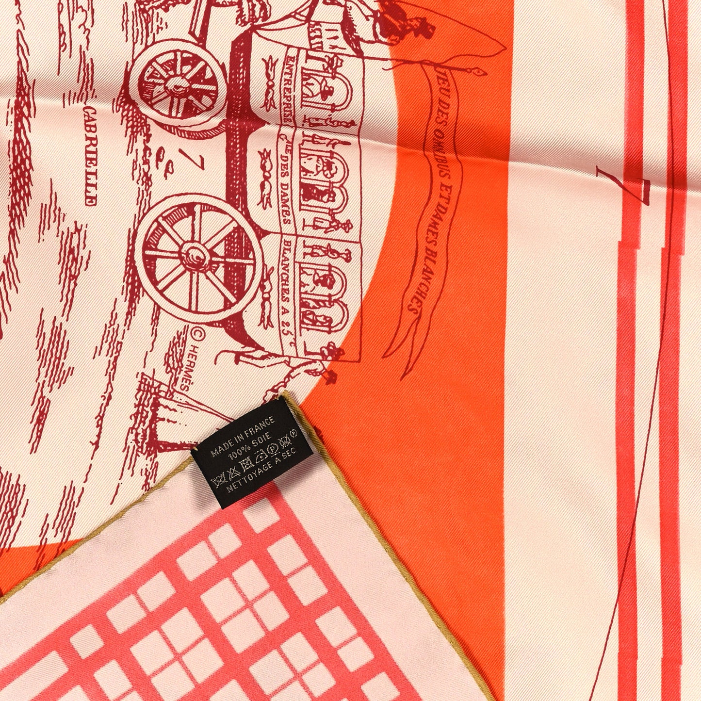 Silk Jersey Jeu Des Omnibus et Dames Blanches Scarf 140 White Caramel Orange