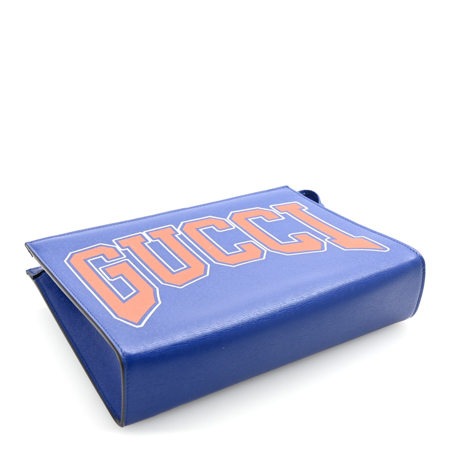 Gucci New Shanghai Calfskin Interlocking G Logo Wristlet Pouch Cobalt Blue Orange 4 of 6