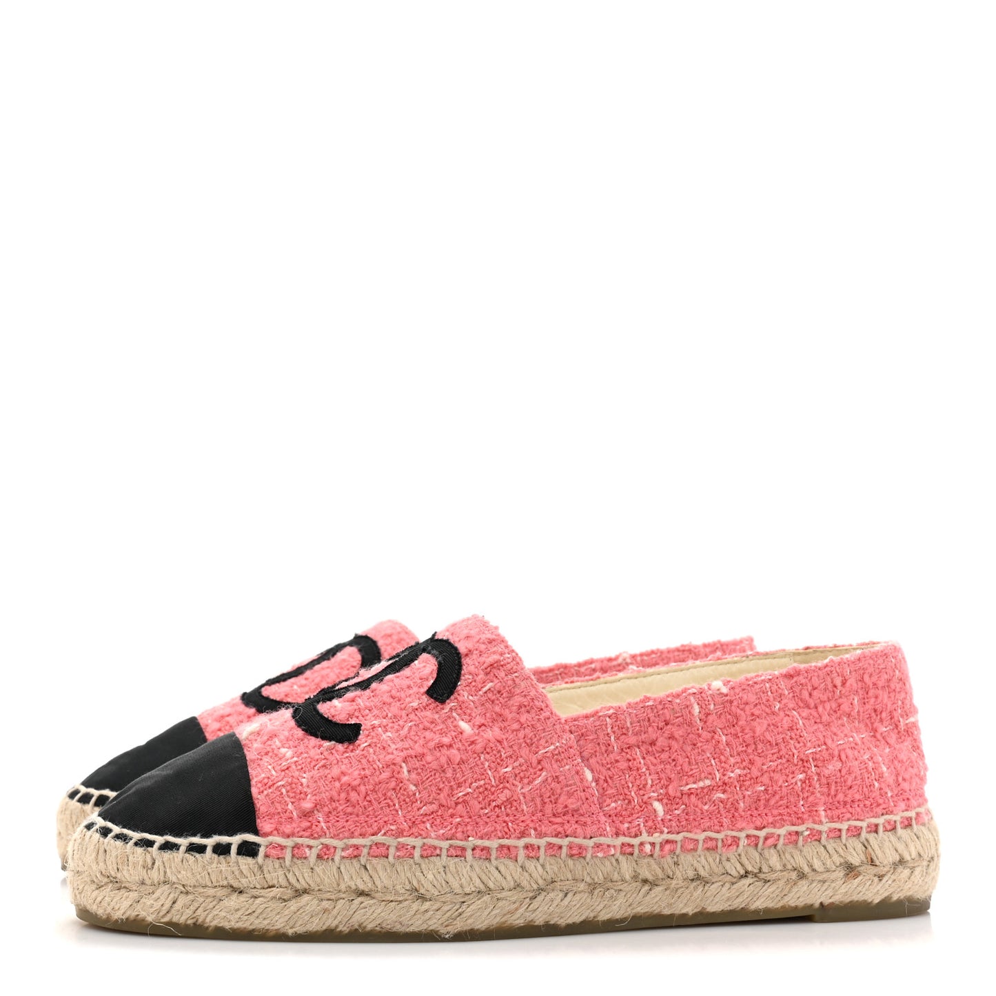 Tweed Grosgrain CC Espadrilles 38 Pink