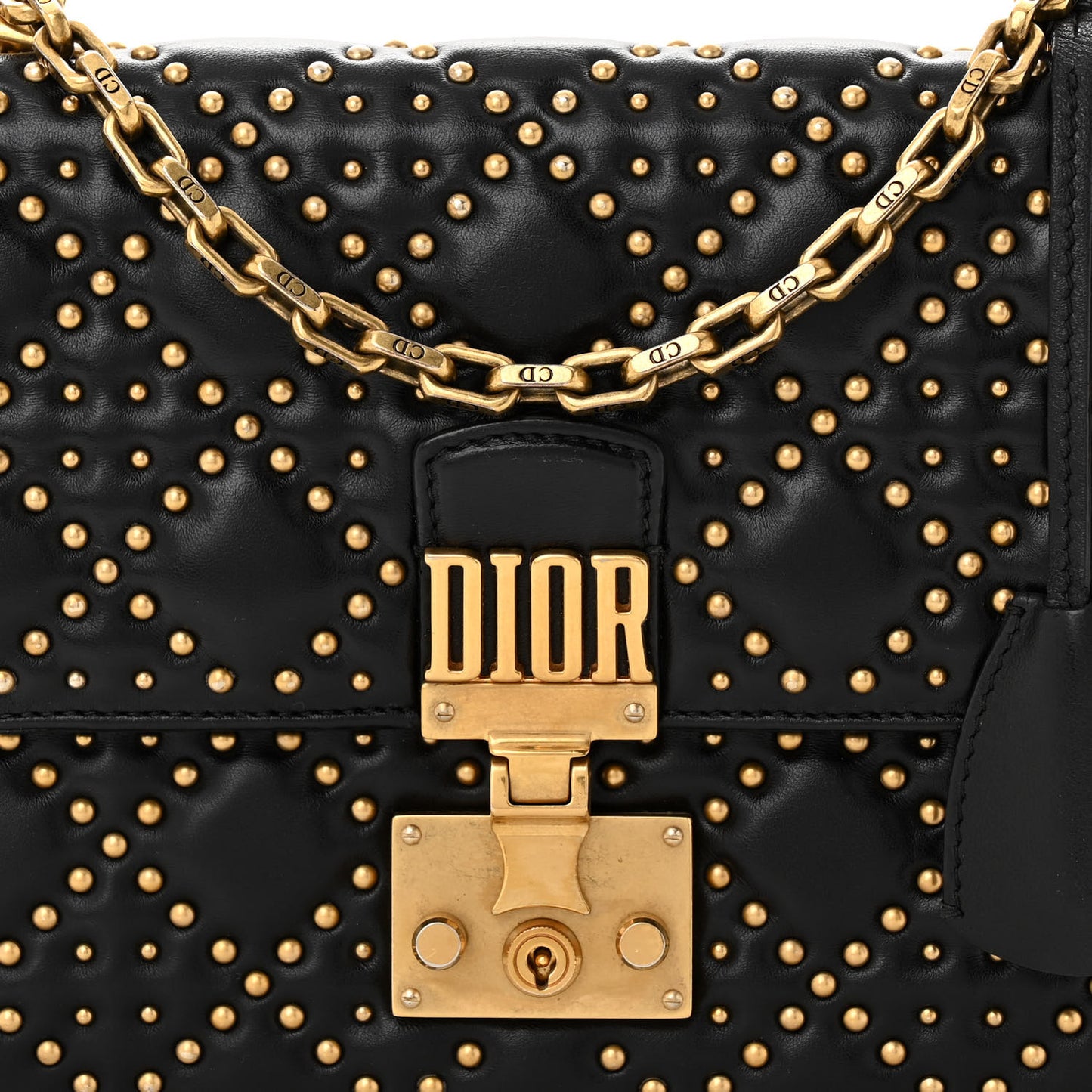 Lambskin Cannage Studded Large Dioraddict Flap Bag Black