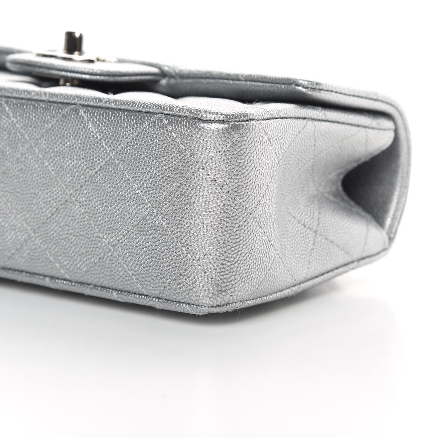 Metallic Caviar Quilted Mini Top Handle Rectangular Flap Silver