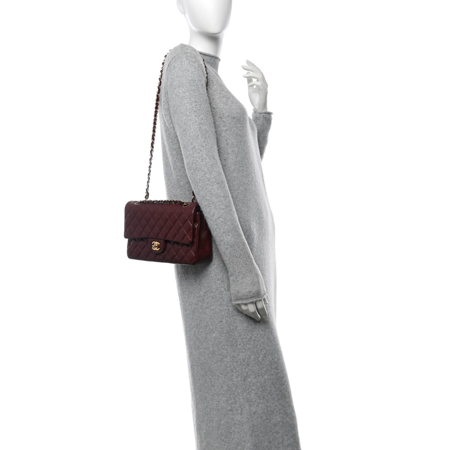 Caviar Quilted Medium Double Flap Burgundy