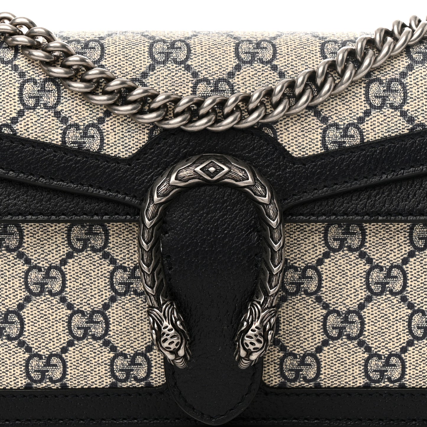 GG Supreme Monogram Textured Dollar Calfskin Small Rectangular Dionysus Shoulder Bag Beige Blue