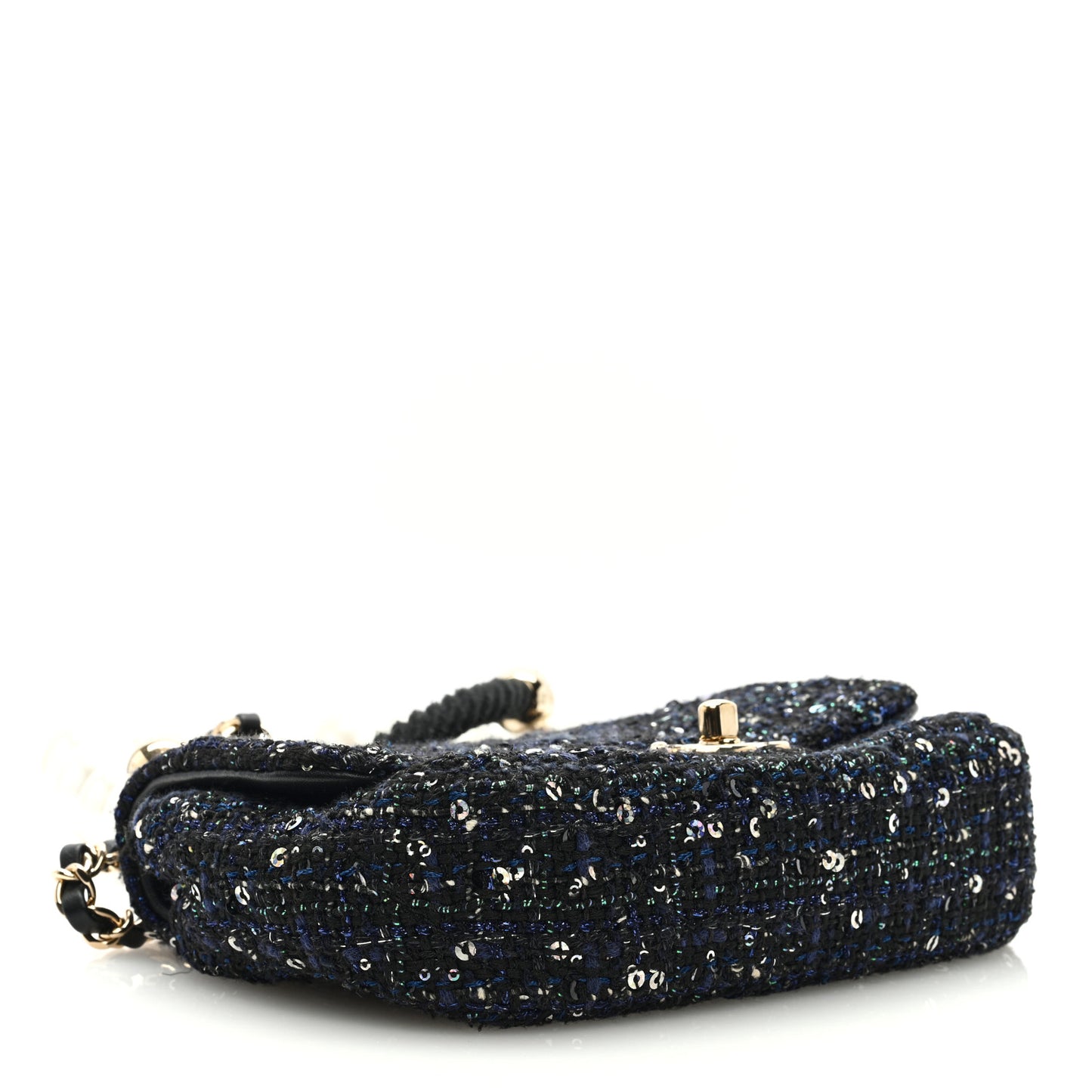 Tweed Mini Pearl Handle Flap Black Ecru