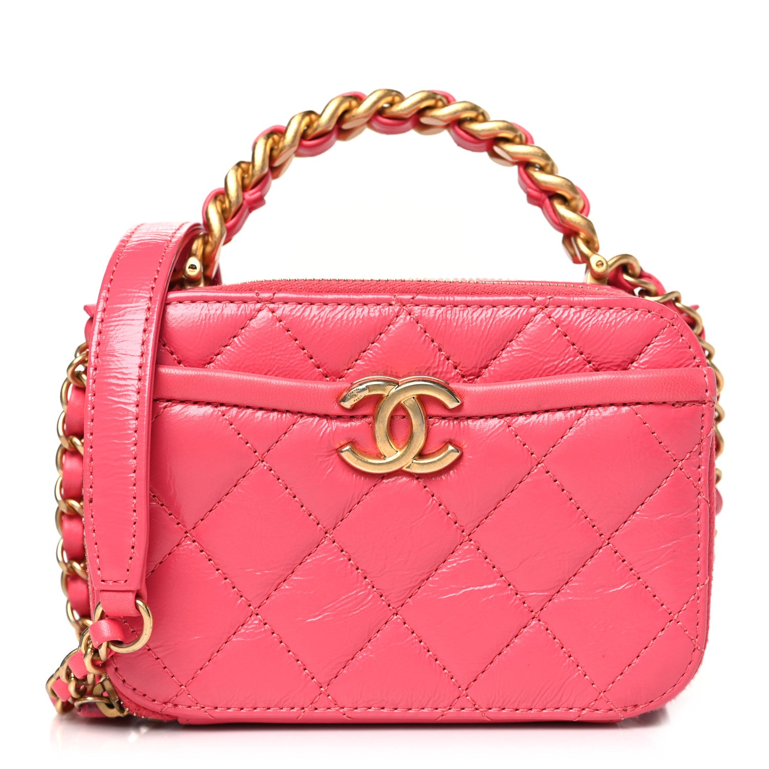 Chanel Crumpled Calfskin Quilted Mini Get Round Top Handle Vanity