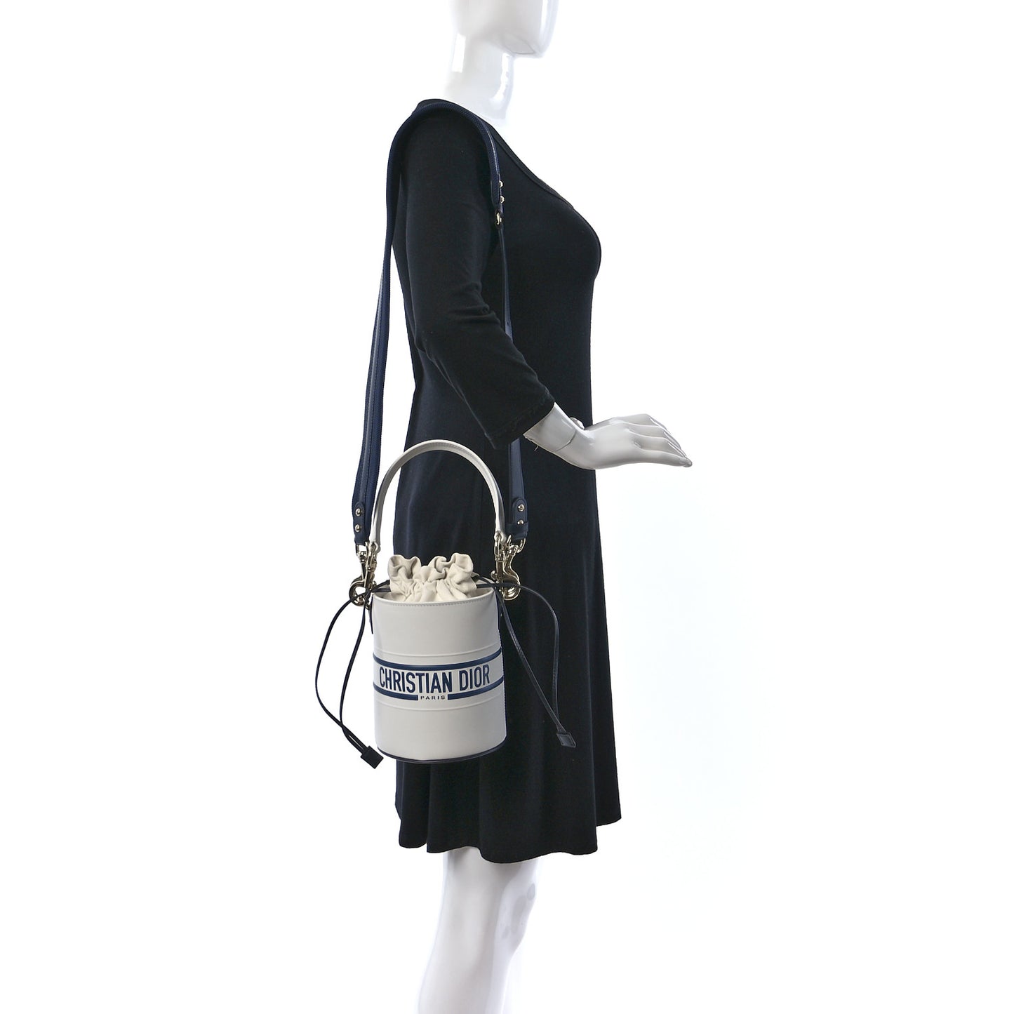 Calfskin Small Dior Vibe Bucket White Blue