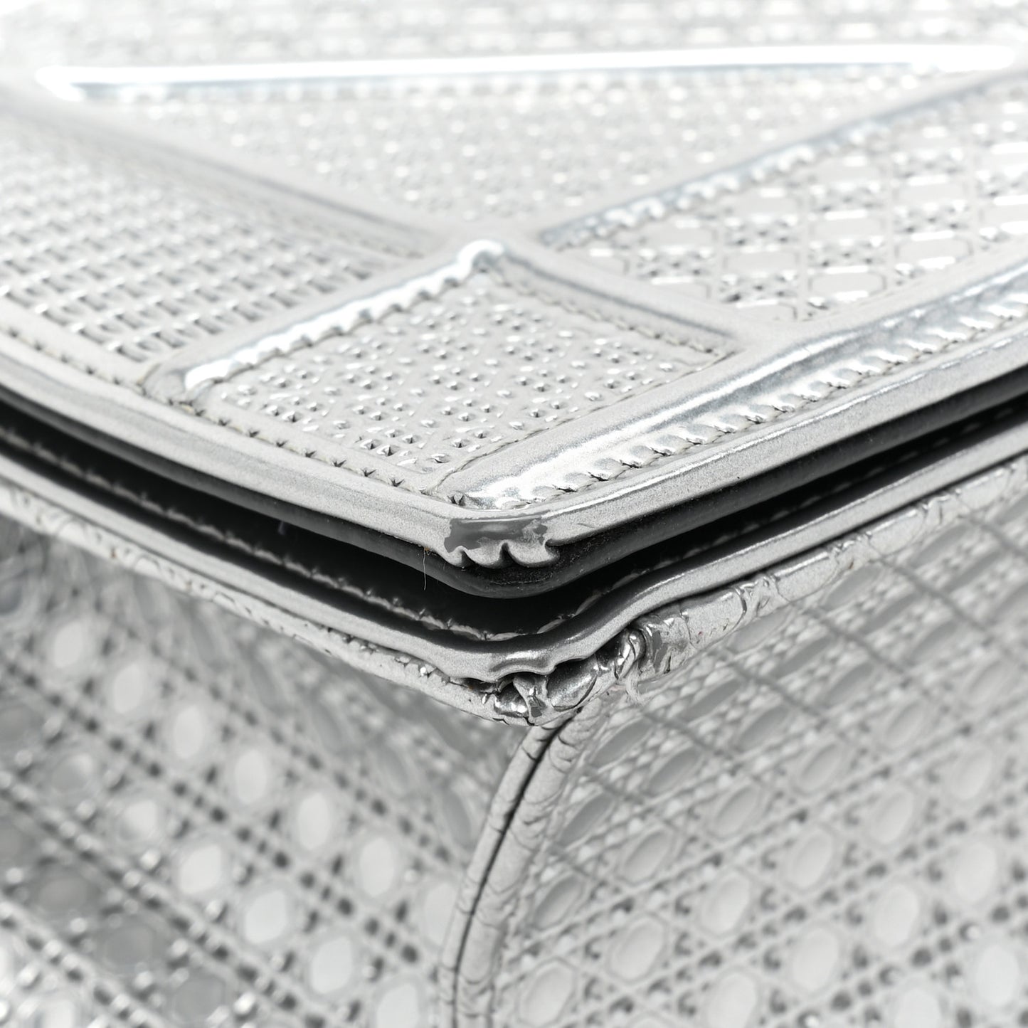 Metallic Patent Micro-Cannage Medium Diorama Flap Bag Silver