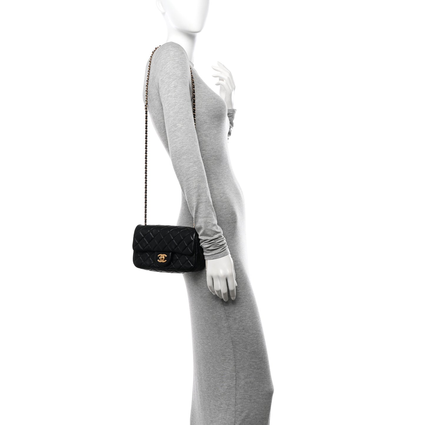 Lambskin Quilted Mini Rectangular Pearl Crush Flap Black
