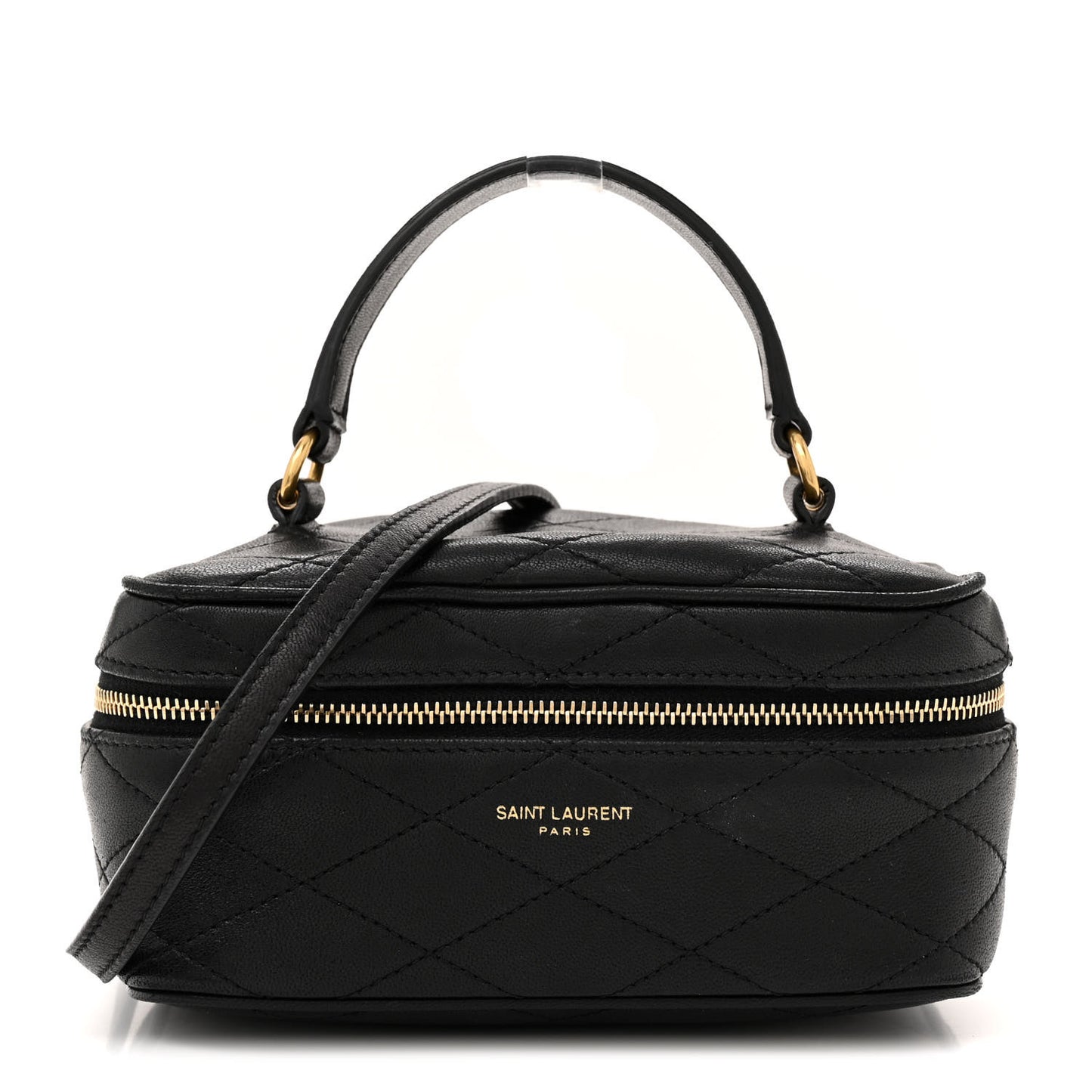 Lambskin Quilted Vanity Bag Top Handle Black