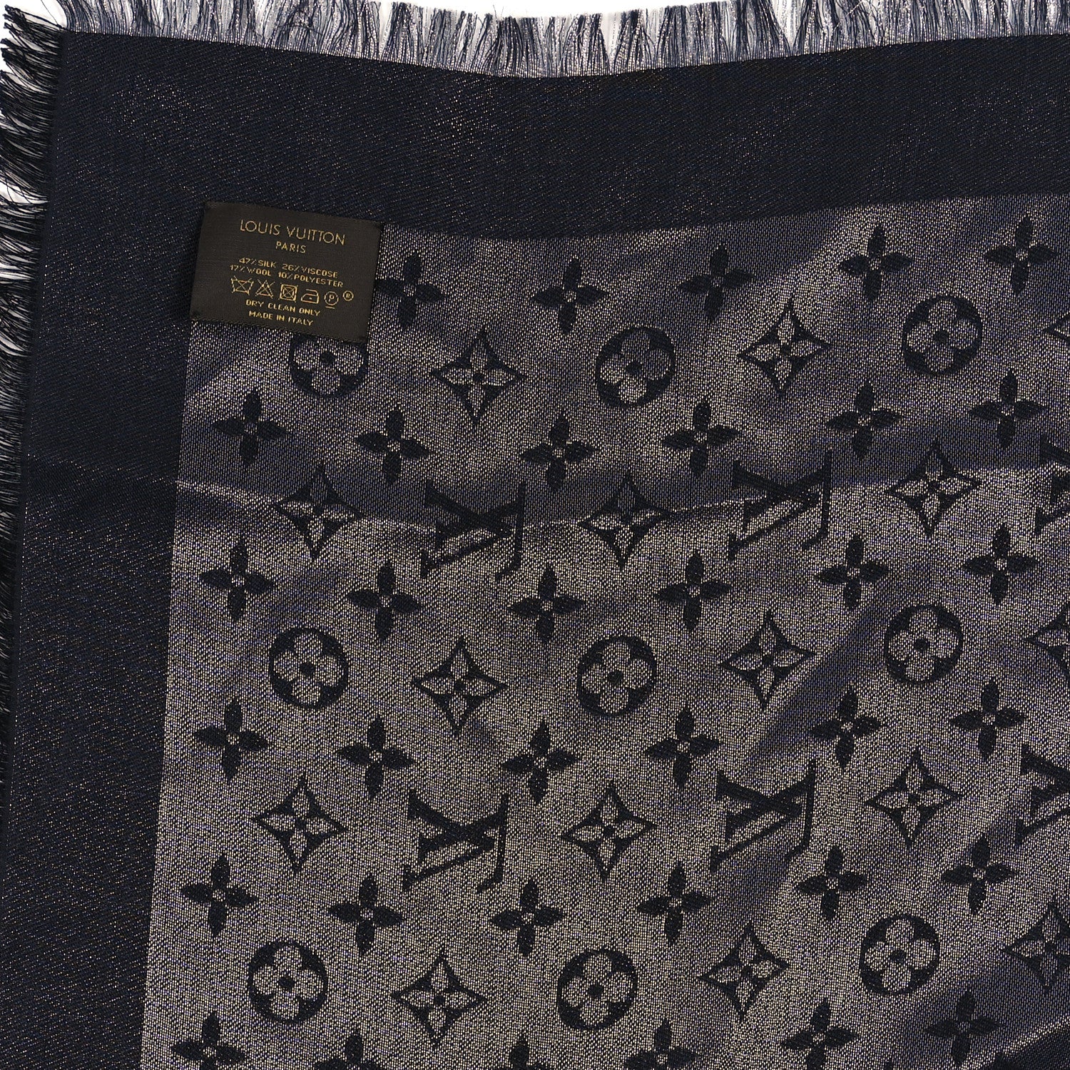 Louis Vuitton Silk Lurex Wool Monogram Shine Shawl Black 3 of 4