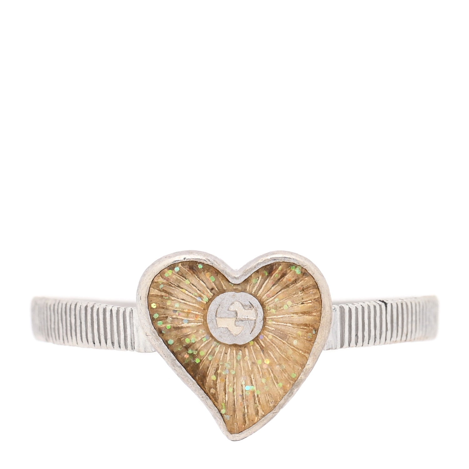 RILY ハートキリング Gucci Sterling Silver Enamel GG Heart Ring 53 6.25 Iridescent