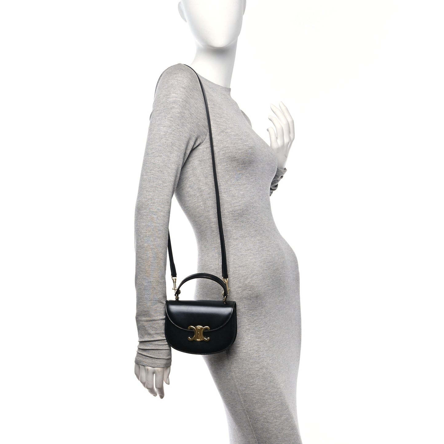 Shiny Calfskin Triomphe Mini Besace Clea Black