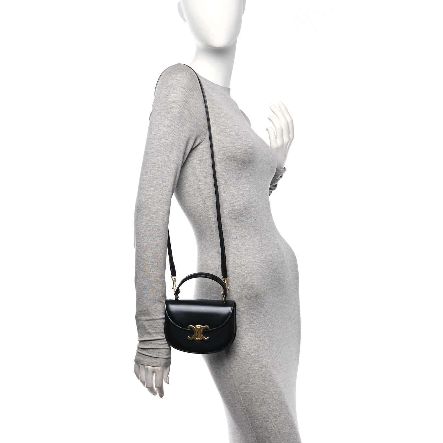 Celine Shiny Calfskin Triomphe Mini Besace Clea Black 2 of 11