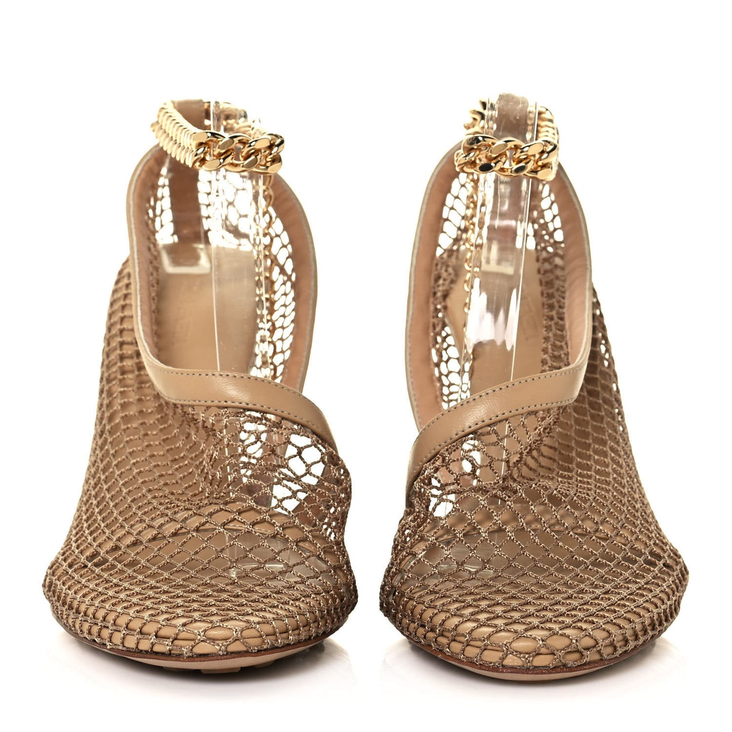Mesh Nappa Chunky Chain Sandals 39.5 Beige Pony